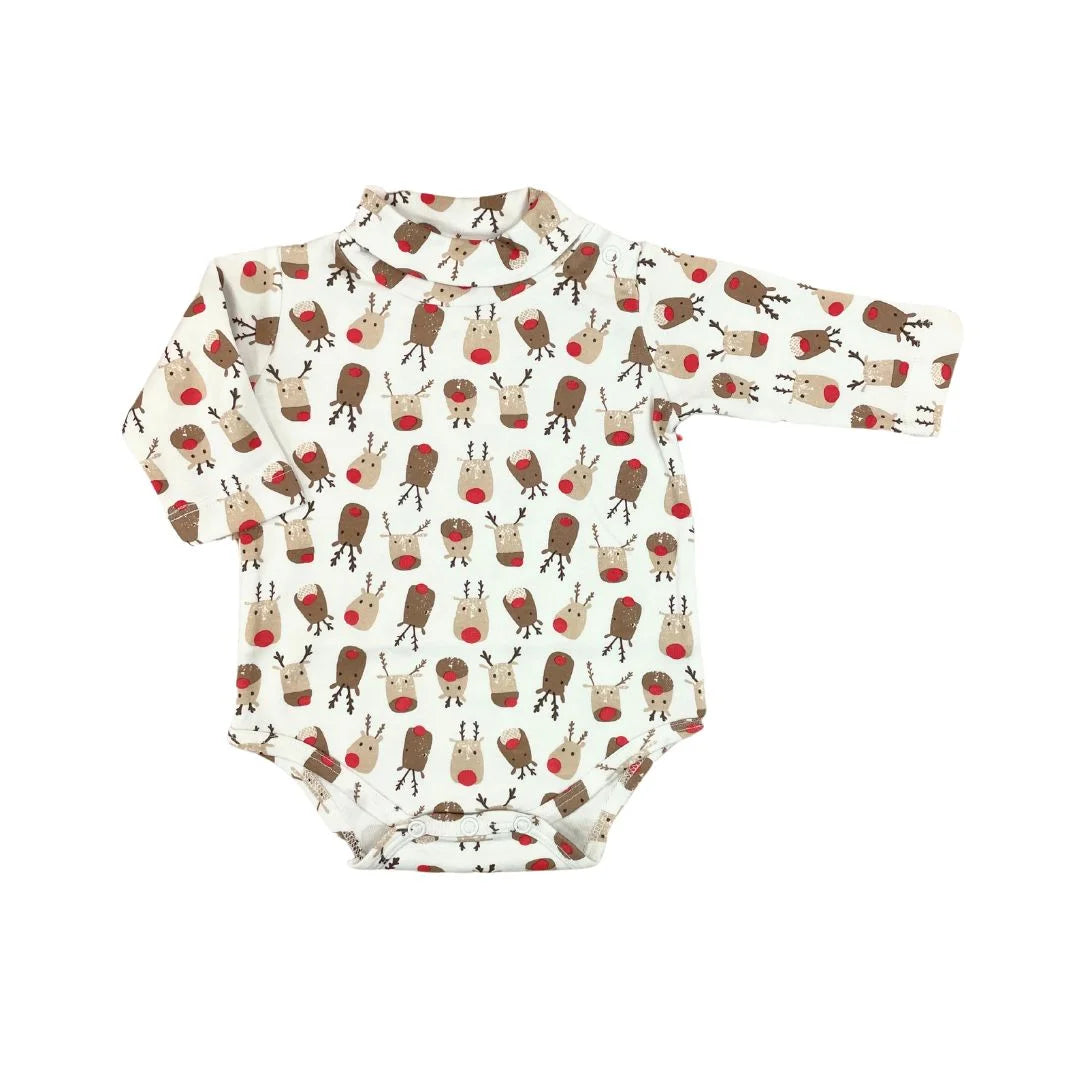 White Rudolph Turtleneck Long Sleeve Onesie