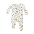 white footie with safari animals all over like zebras, lions, leopards, rhinos, and greenery