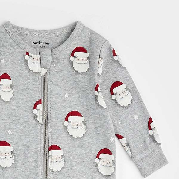 grey footie with Santa Claus faces all over