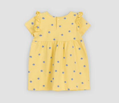 yellow dress with blue seashells