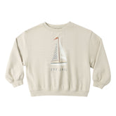 Beige sweatshirt with sailboat graphic and &