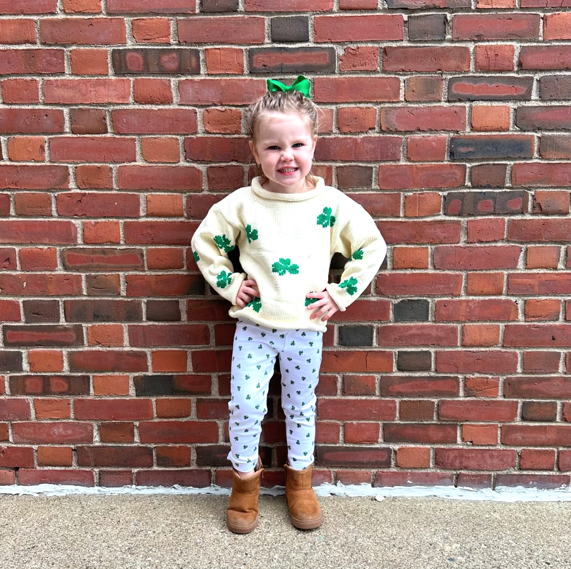 Ivory Shamrock Roll Neck Sweater