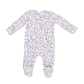 Floral patterned baby onesie on a white background