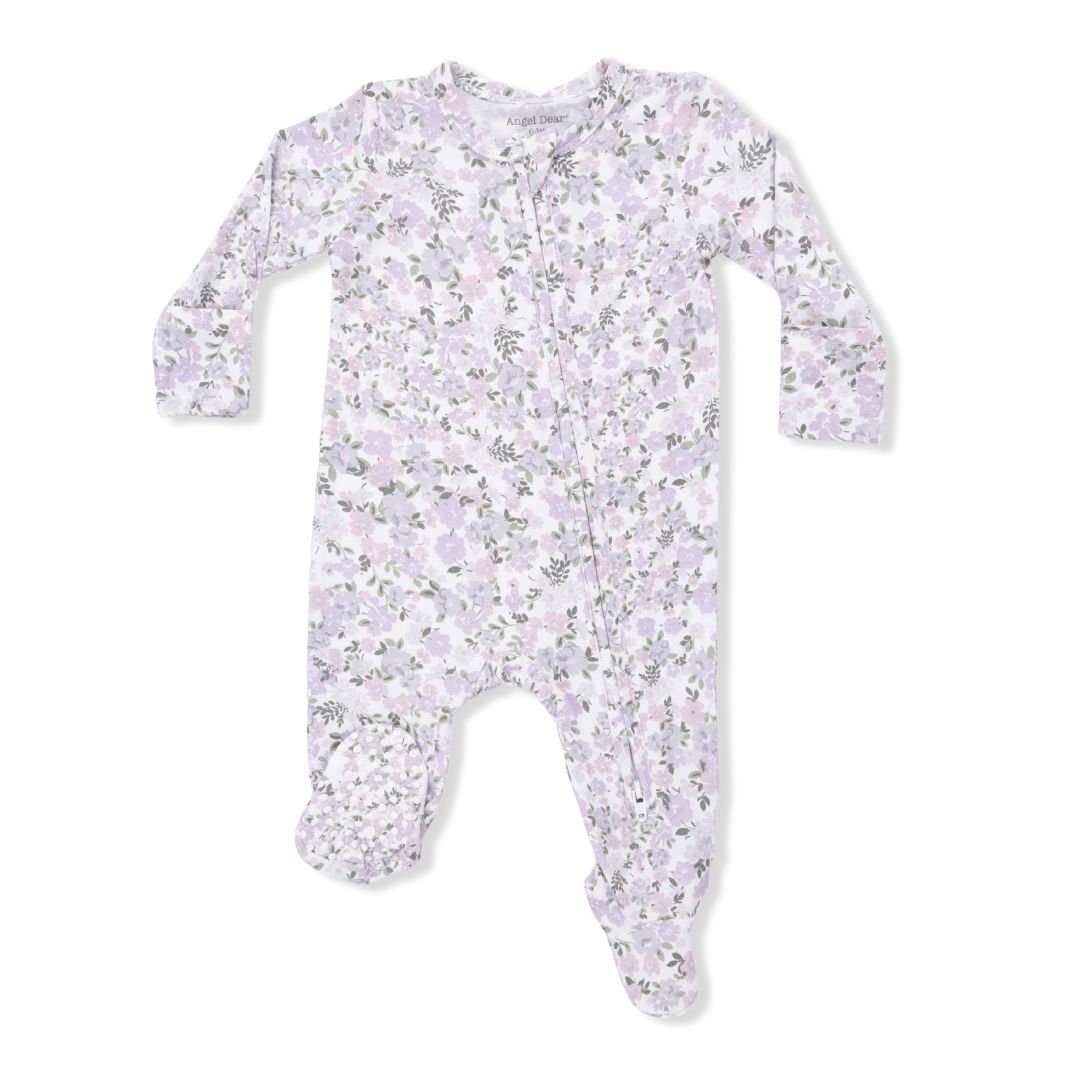 Floral patterned baby onesie on a white background