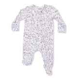 Floral patterned baby onesie on a white background