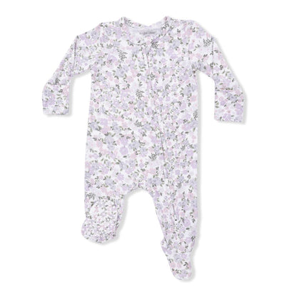Floral patterned baby onesie on a white background
