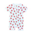 Baby romper with red lobster pattern on a white background