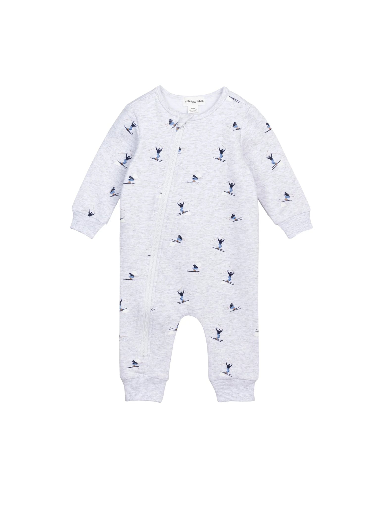 grey coverall with skiing print