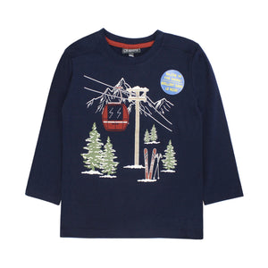 navy long sleeve tee with ski lift graphic