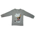 Gray long-sleeve shirt with a hockey graphic design on a white background