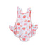 Baby romper with strawberry pattern on a white background