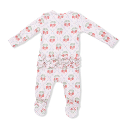 Baby onesie with berry pattern on a white background