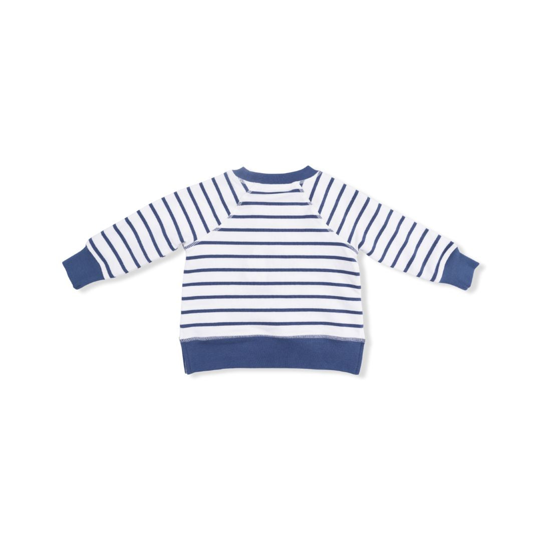 Blue and white striped sweater on a white background