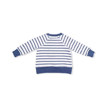 Blue and white striped sweater on a white background
