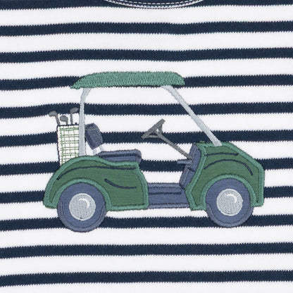 Navy/White Striped Green Golf Cart Long Sleeve Shirt