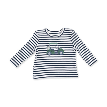 Navy/White Striped Green Golf Cart Long Sleeve Shirt