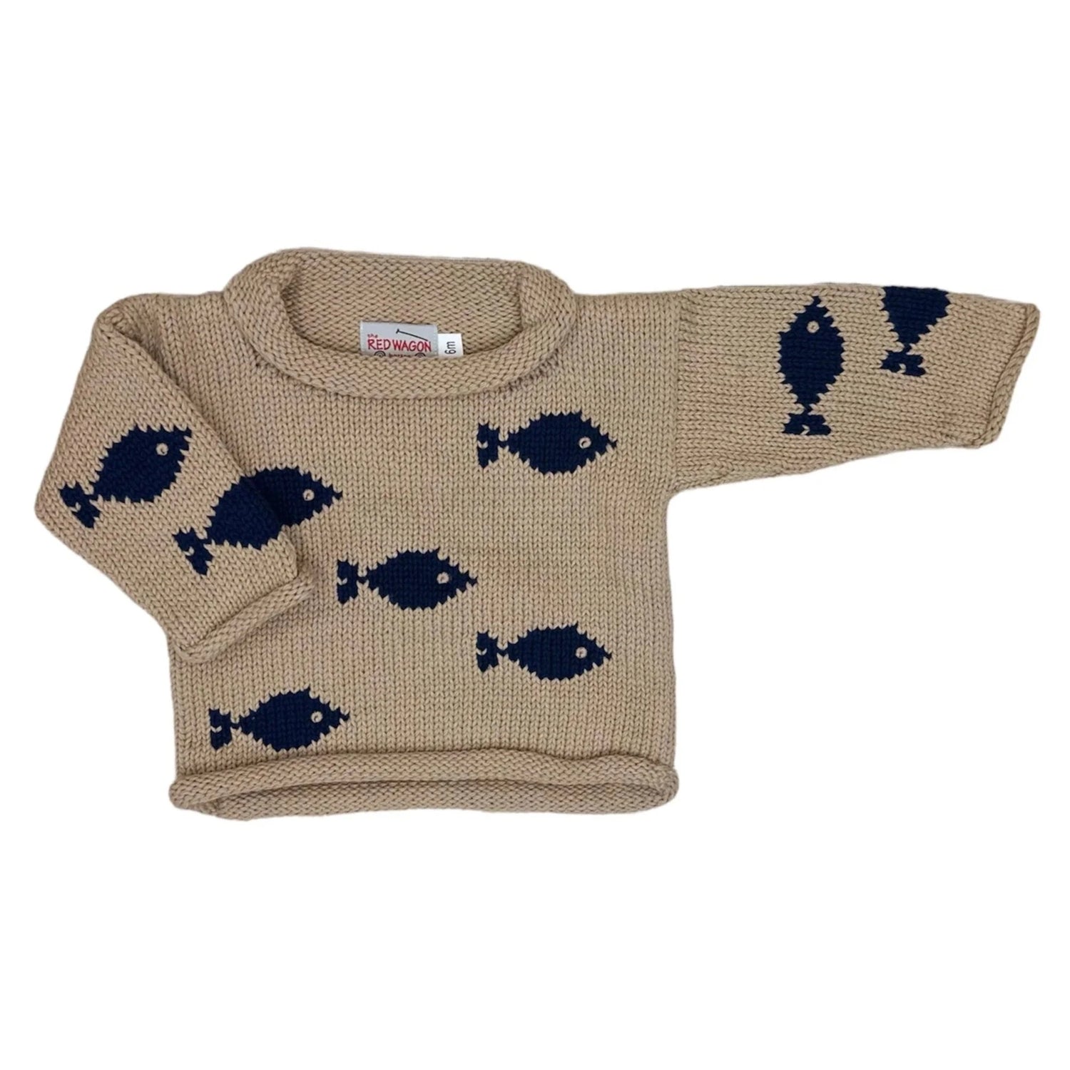 Tan Navy All Over Fish Roll Neck Sweater
