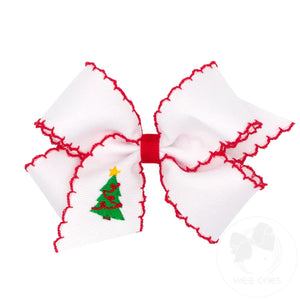 white bow with christmas tree embroidered
