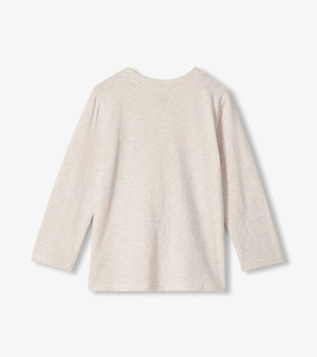 A light beige long-sleeve crewneck shirt shown from the back, laid flat against a clean white background.