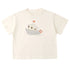 White t-shirt with a boat graphic on a white background