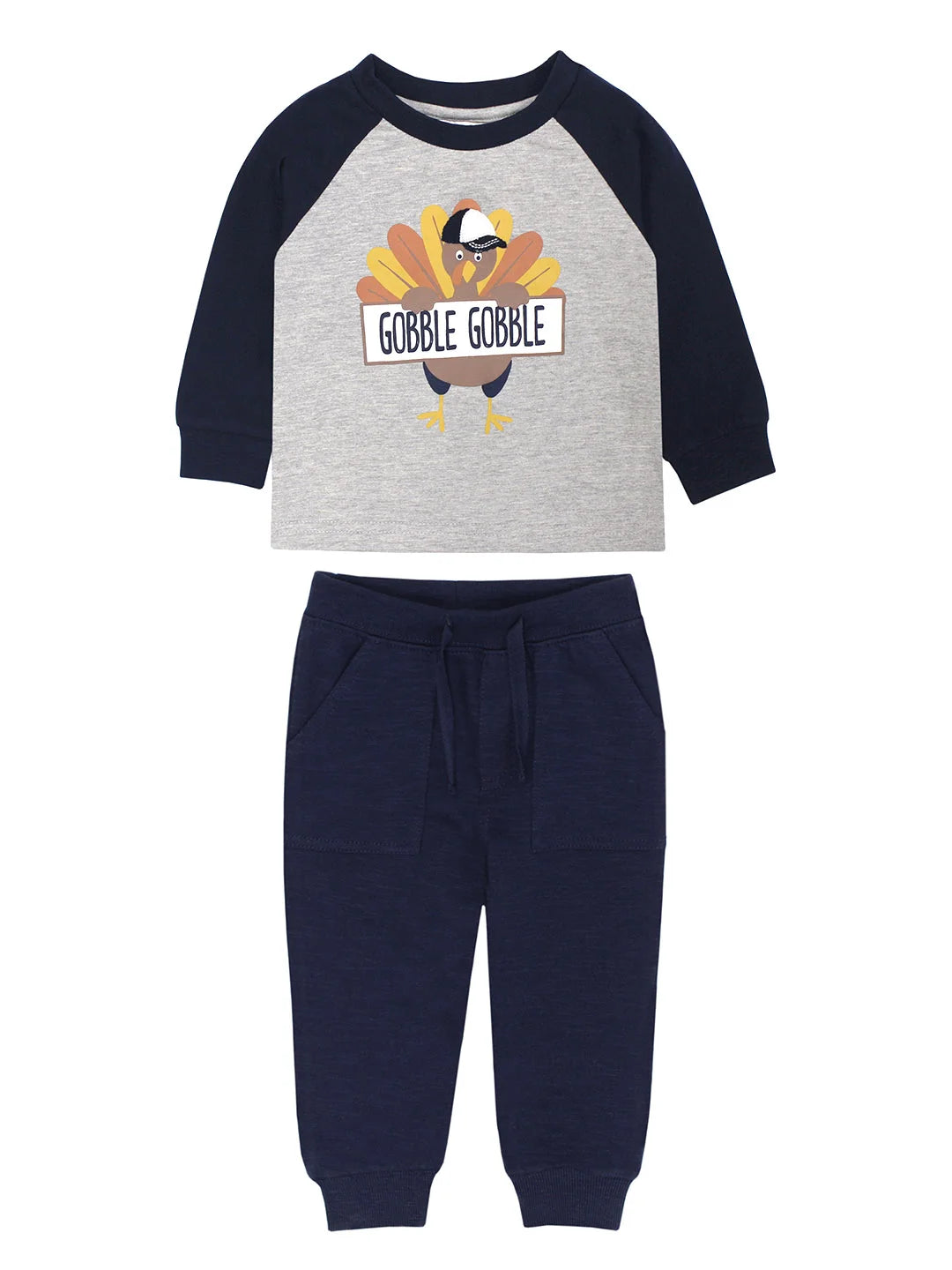 Ensemble 2 pièces t-shirt et pantalon de survêtement Gobble Gobble Turkey gris/bleu marine