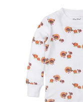white pajamas long sleeve top and long pants with turkey and pumpkin design