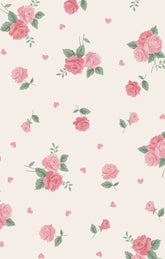Floral pattern with pink roses and green leaves on a light background