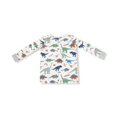 Long-sleeve shirt with dinosaur pattern on a white background