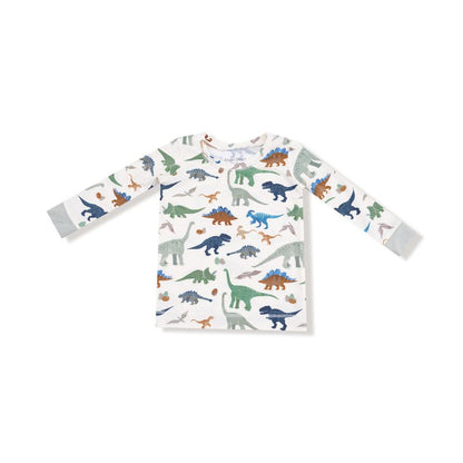 Long-sleeve shirt with dinosaur pattern on a white background
