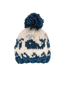 natural and blue whale knit pom hat