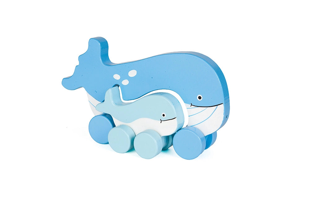 whale big and little wooden roller toy