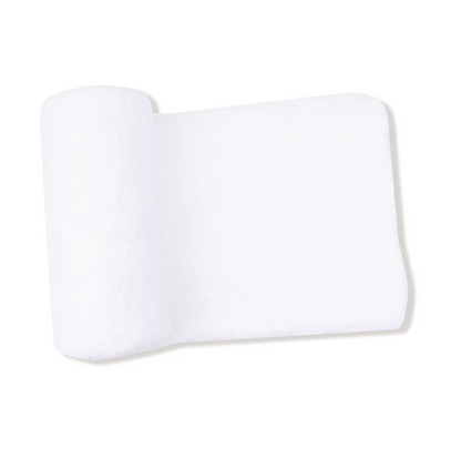 A white, plush rolled-up blanket on a clean white background.