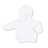 A white plush zip-up hooded jacket with long sleeves, photographed flat against a clean white background.