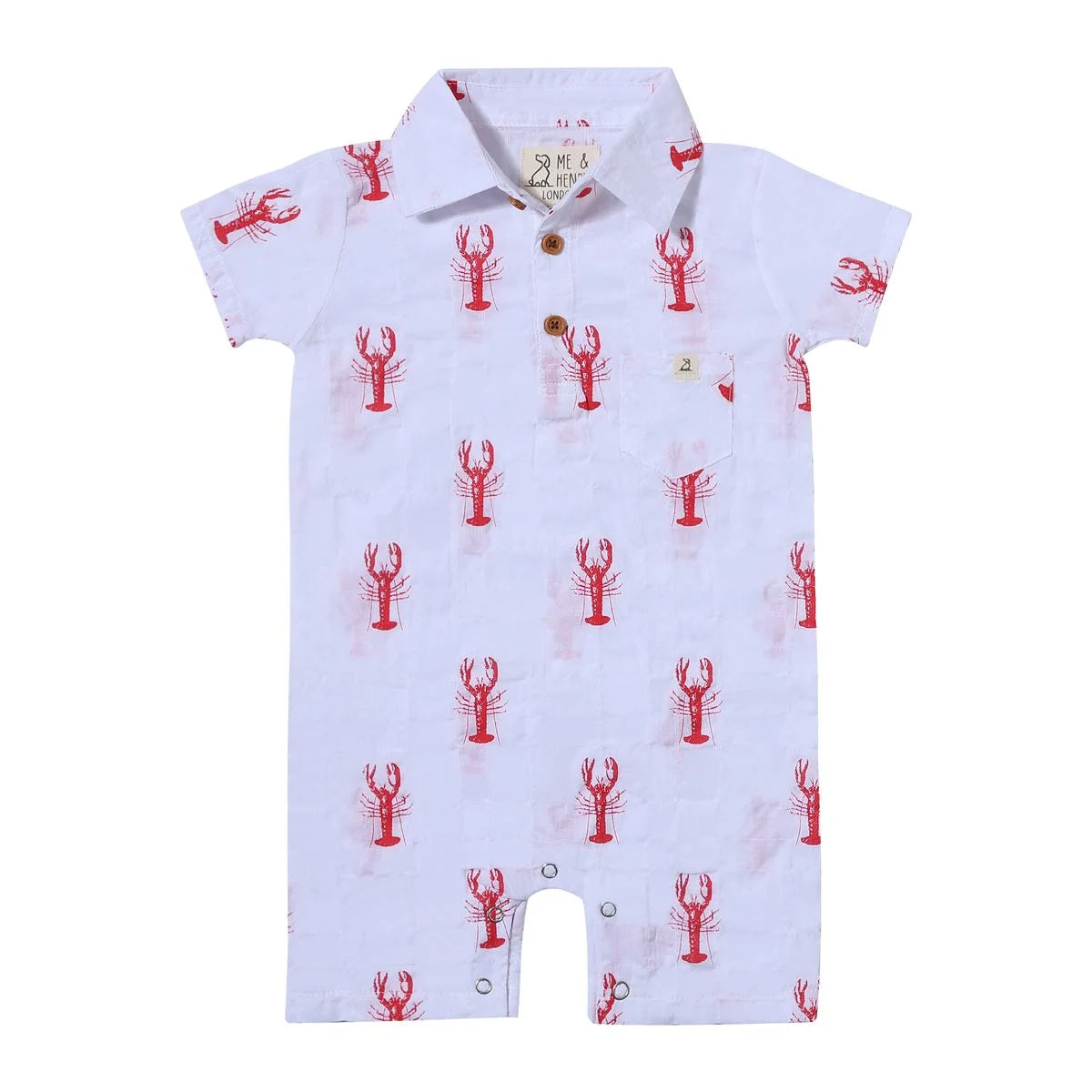 white romper with red lobsters all over