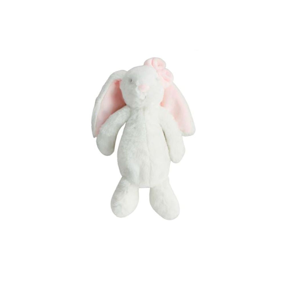 White plush bunny with pink ears on a white background