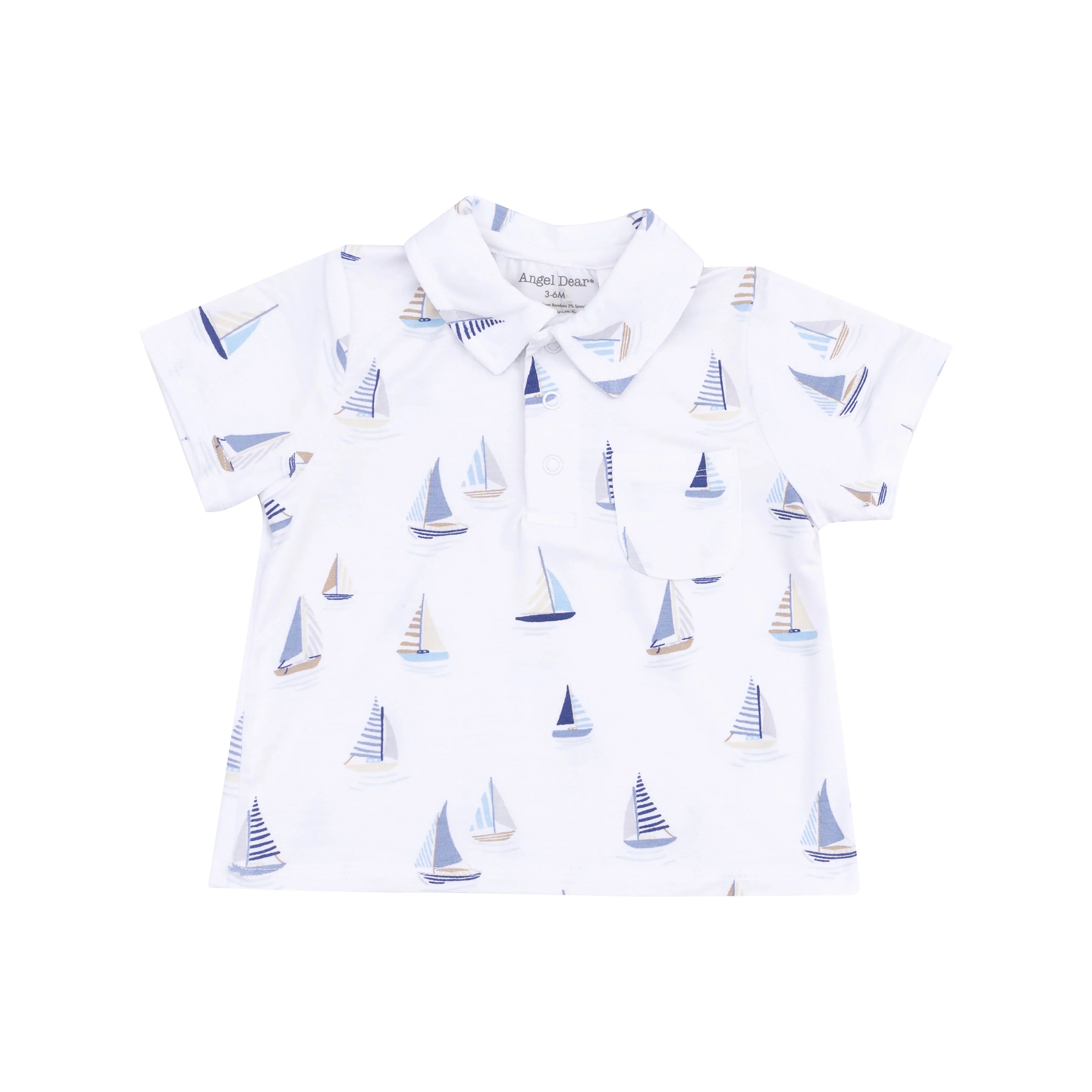 White/Blue Sailboats Polo Shirt &amp; Short 2pc Set