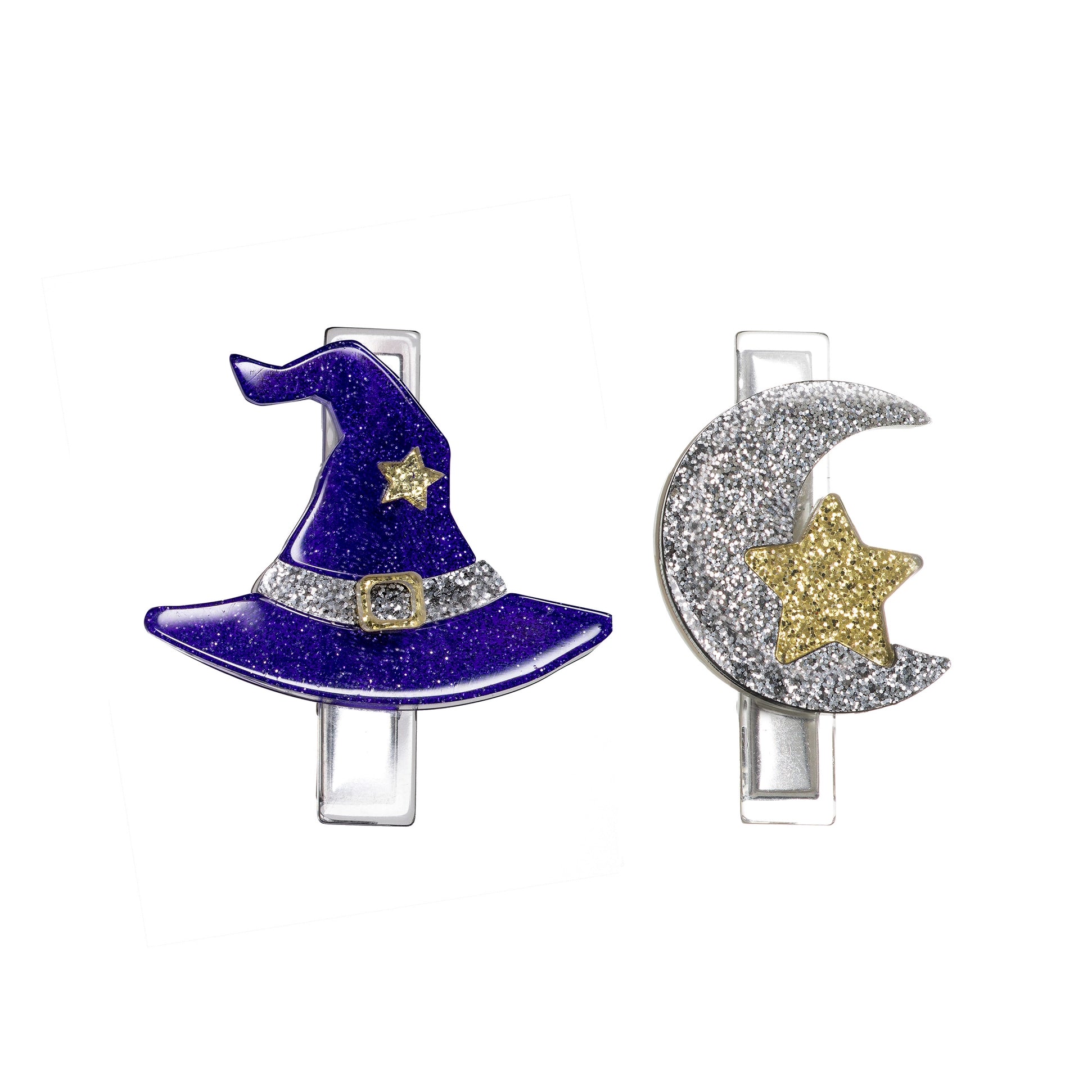 purple witch hat clip and silver moon clip