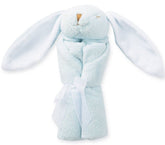 blue bunny blanket rolled up with white bow