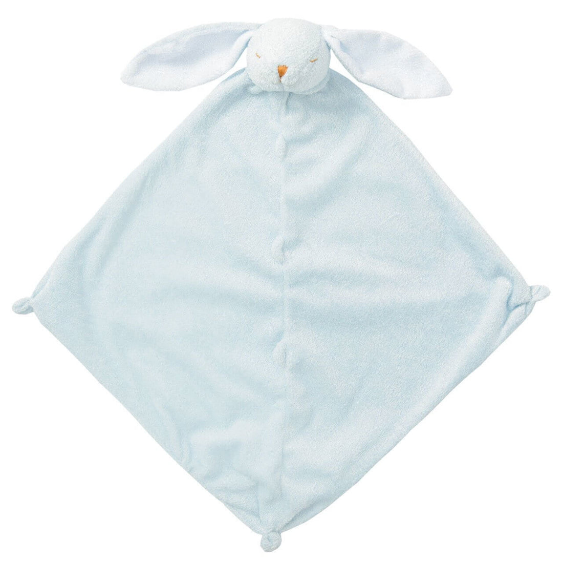 light blue diamond shaped blanket with bunny head with long ears at top