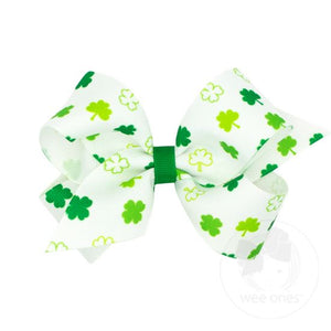 white bow with multi green shamrocks all over