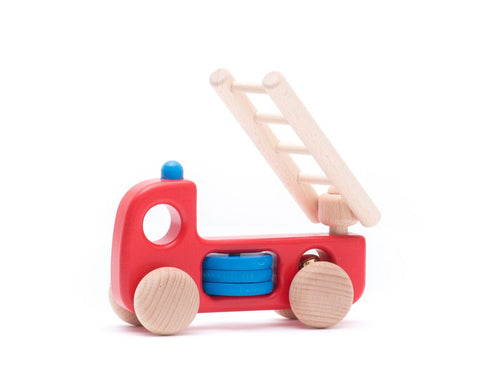 red fire engine with wooden ladder