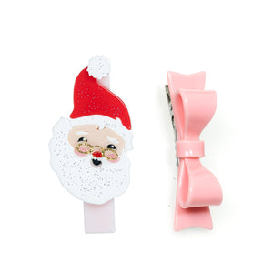 Santa hair clip and pink bow hair clip