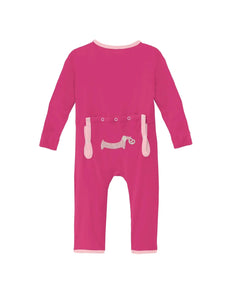 back of pink pretzel pup coverall