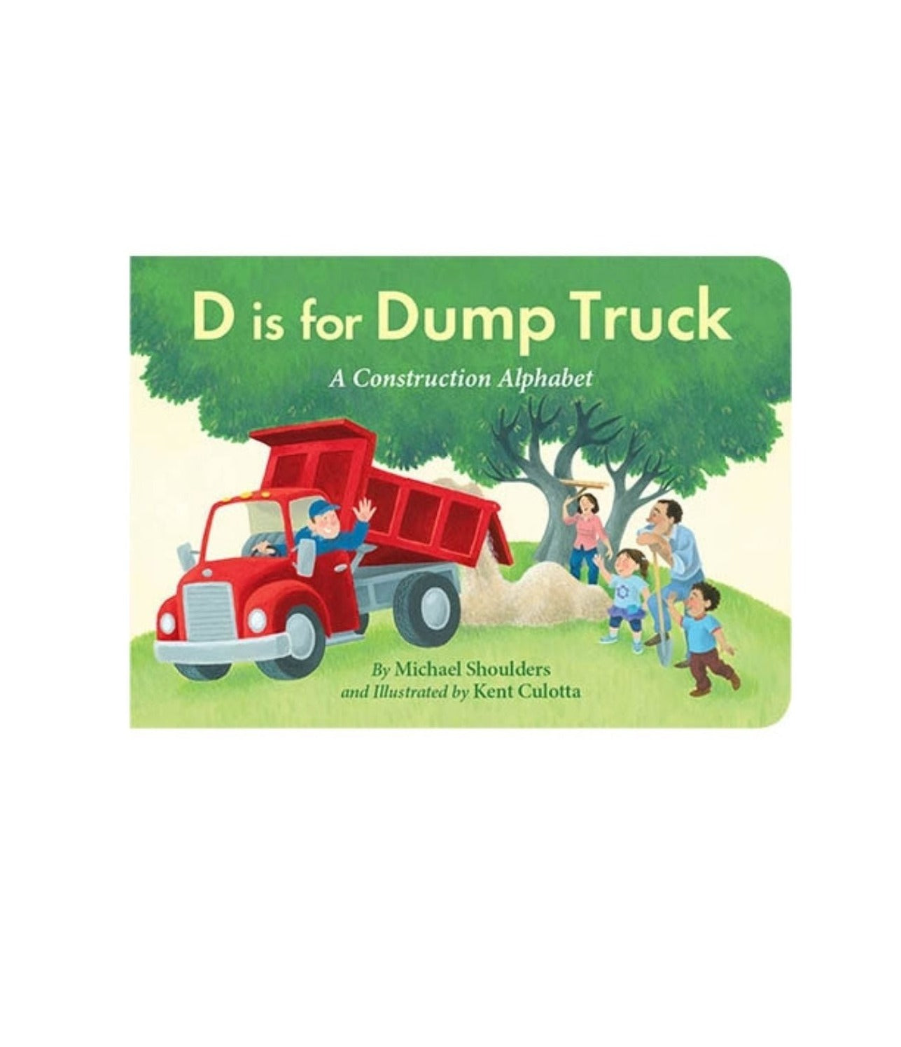 red dump truck on front with family helping out