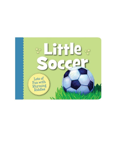 green and blue cover with Little Soccer black and white soccer ball