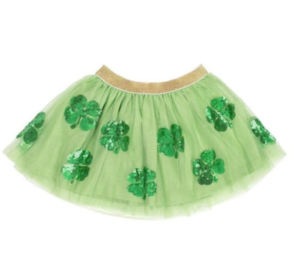 green tulle tutu with green sequin shamrocks all over