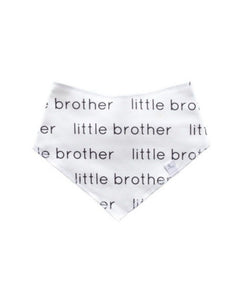 white bib with little brother written all over