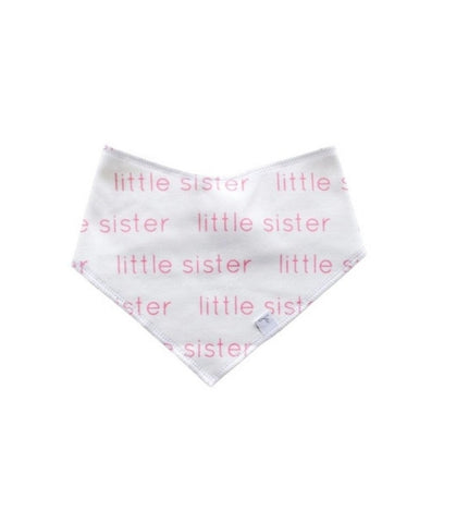 white bib with little sister written all over