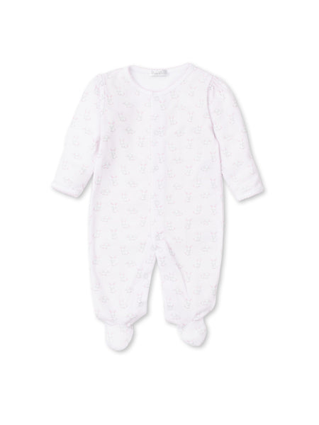 long sleeve footie with tiny bunnies all over