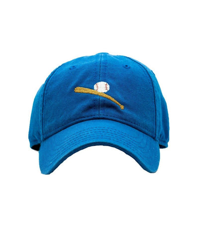 cobalt blue hat with baseball and bat graphic